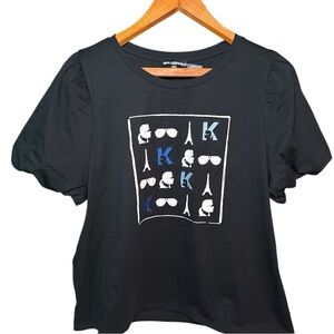NEW! Karl Lagerfeld Black Women’s Cotton Cap Sleeve Tee Size XL Shoulder Pad